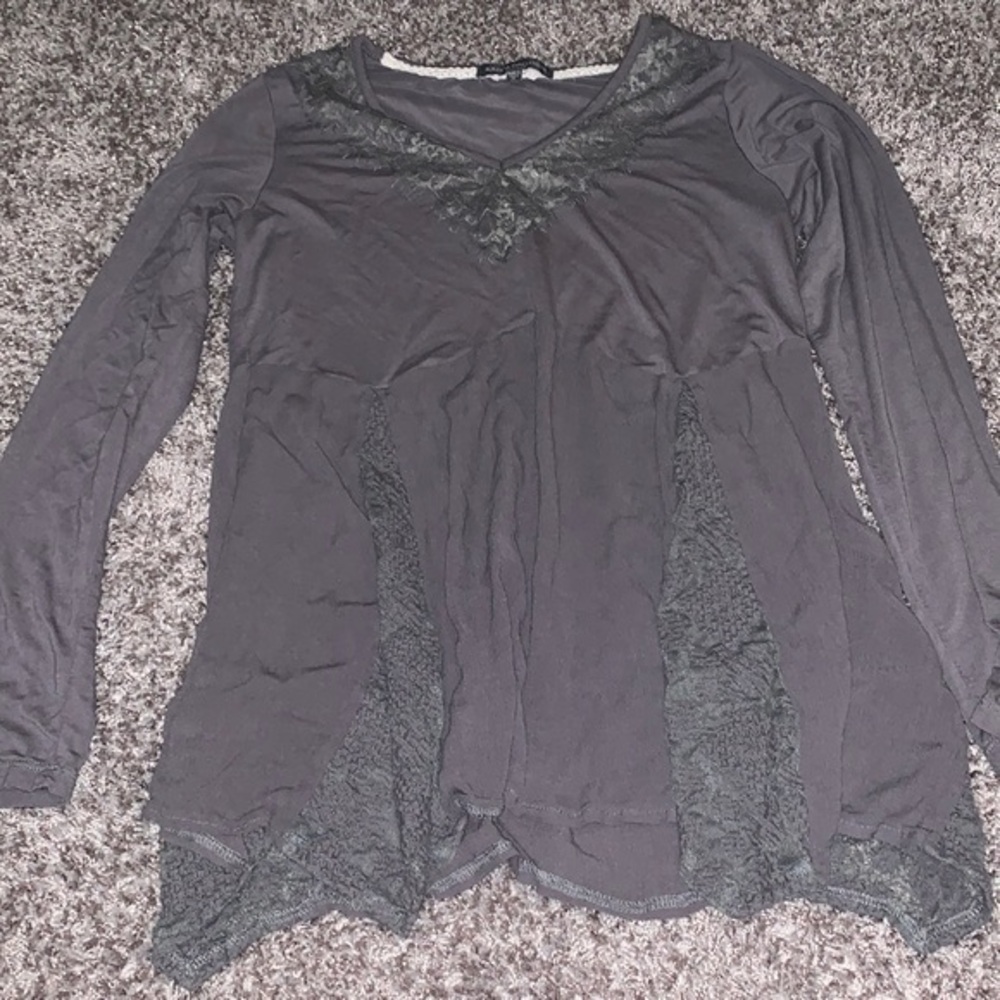 Kate &Mallory Long Sleeve Lace Trim Women's Top - Forest Green, Sz Sm